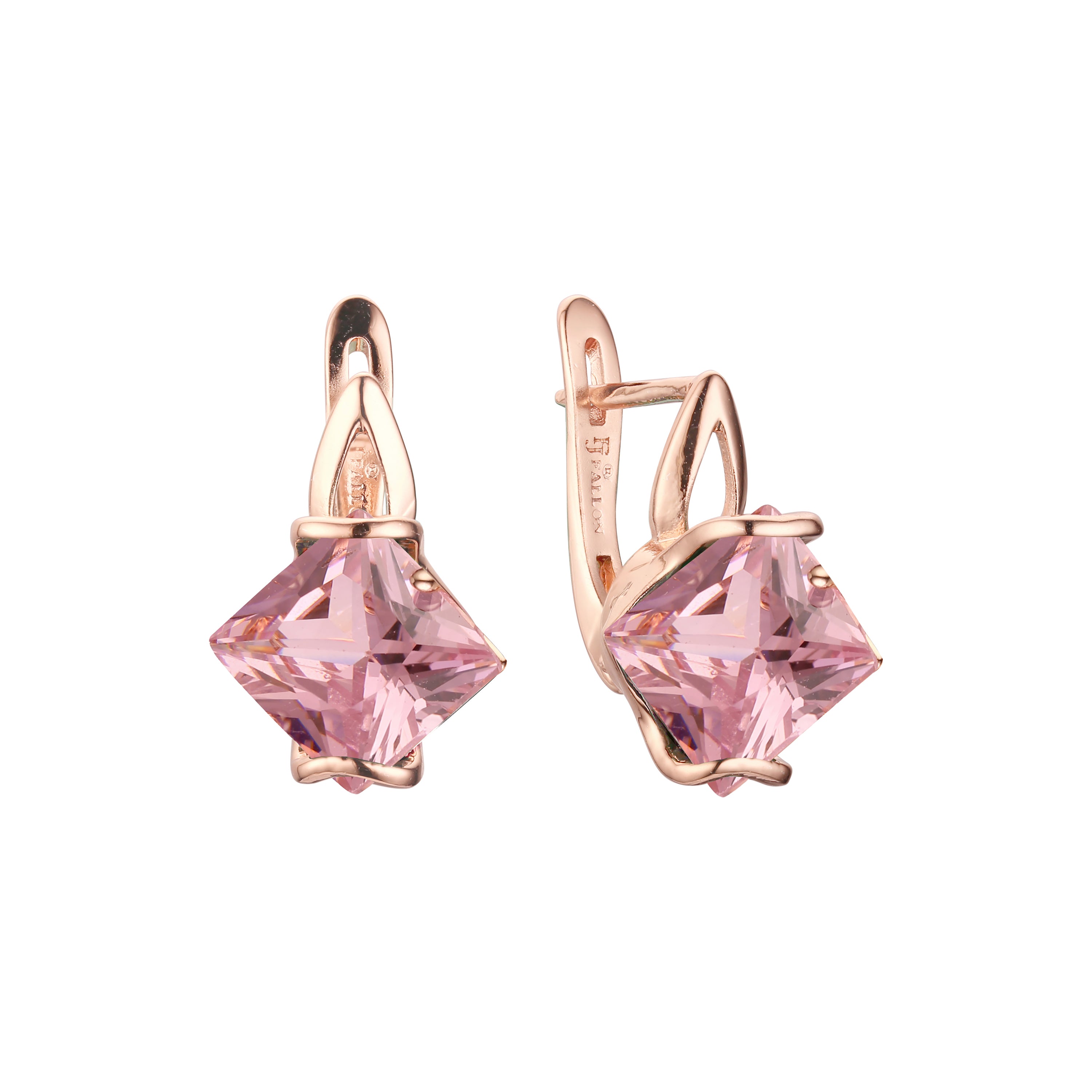 .ソリティア エメラルド カット CZ イヤリング、14K ゴールド、ローズゴールド メッキ カラー