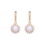 Aretes de perlas con halo de oro rosa
