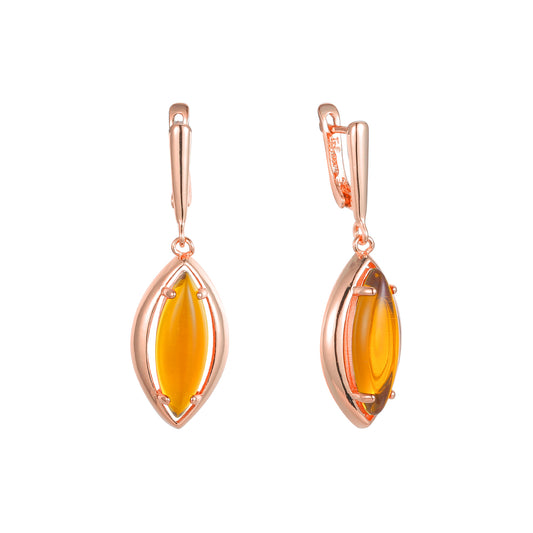 .Серьги Marquise с большими оранжевыми камнями, покрытыми золотом 14 карат, розовым золотом