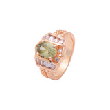 Solitário luxuoso com anéis de pedra lapidada em esmeralda em ouro 14K, cores banhadas a ouro rosa
