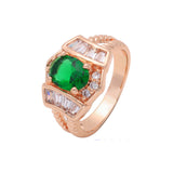 Solitário luxuoso com anéis de pedra lapidada em esmeralda em ouro 14K, cores banhadas a ouro rosa