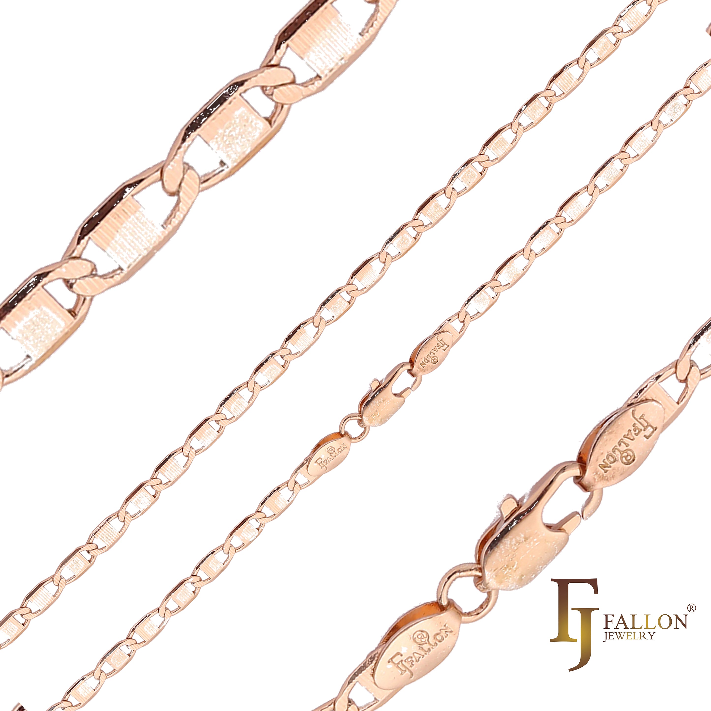 Correntes marteladas com banda de elos Mariner banhadas em ouro 14K, ouro rosa, ouro 18K