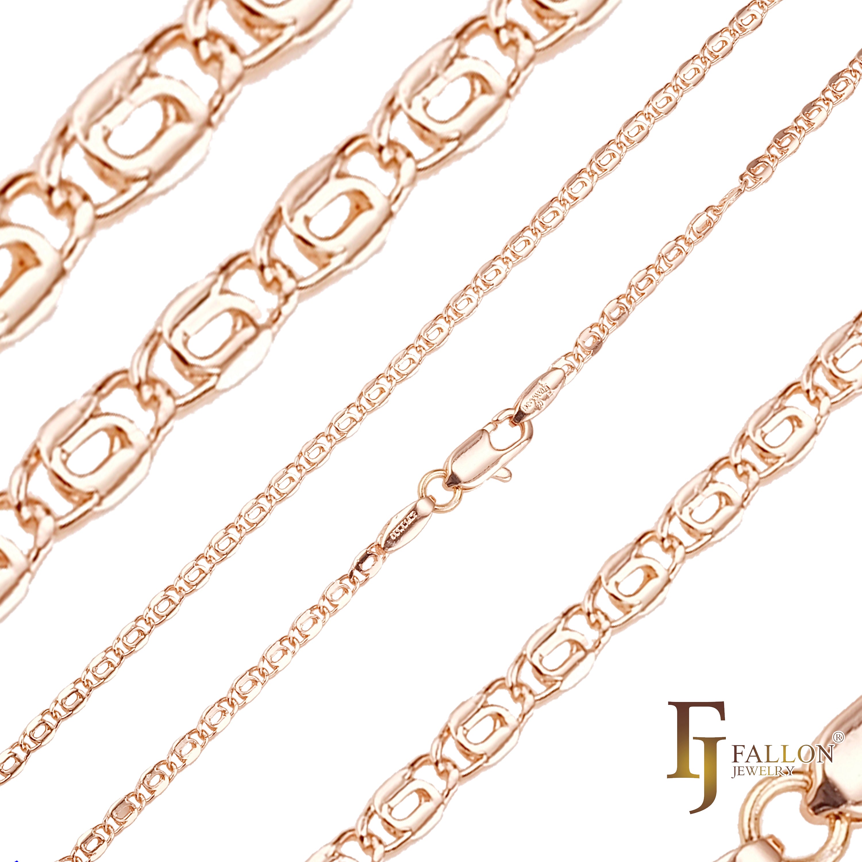 Correntes de elos de fechadura de caracol banhadas em ouro 14K, ouro rosa, dois tons [flanco arredondado]
