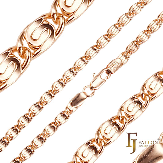 14K ゴールド、ローズゴールド、ホワイトゴールド、18K ゴールドでメッキされたクラシックな平らなスネイル リンク チェーン