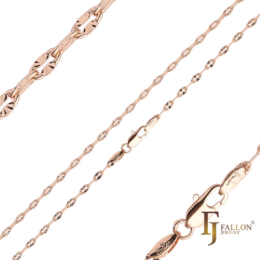 Lantejoulas Sunburst e correntes de renda banhadas em ouro 14K, ouro rosa, dois tons