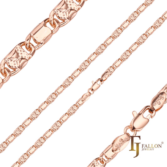 Cadenas de eslabones de caracol macizos pulidos medio martillados chapados en Oro 14K, oro rosa