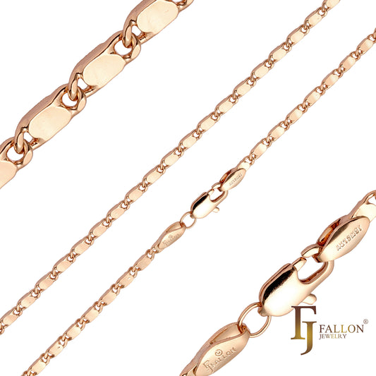 Cadenas pulidas con eslabones de caracol macizos chapadas en Oro 14K, oro rosa