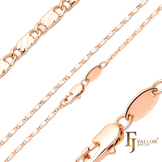 Cadenas macizas de eslabones de caracol martilladas chapadas en Oro 14K, oro rosa, dos tonos