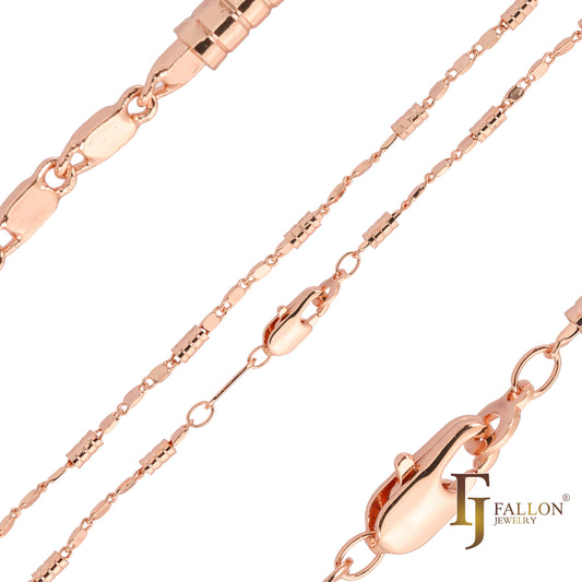 {カスタマイズ} 14K ゴールド、ローズゴールドメッキのソリッド カタツムリ ミックス 3 スラッシュ バレル ファンシー リンク チェーン