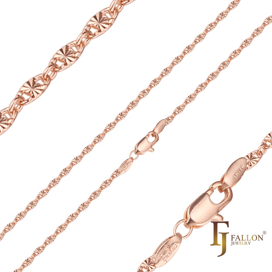 14K ゴールド、ローズゴールド、ツートーンメッキのファンシー リンク スター ハンマード チェーン