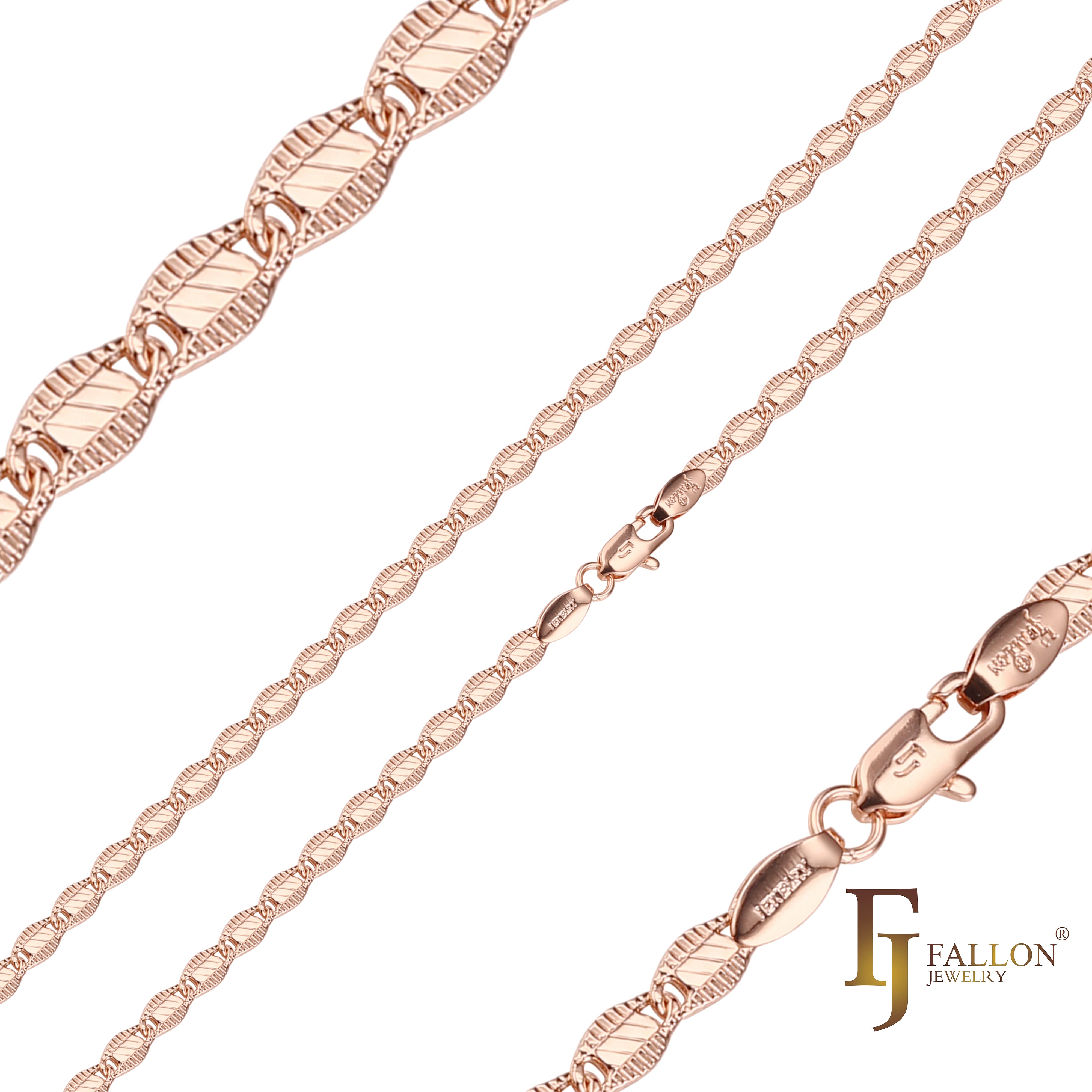 Cadenas martilladas con eslabones Fancy de oro rosa