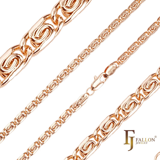 14K ゴールド、ローズゴールドメッキのクラシック スネイル リンク チェーン [フラット フランク]