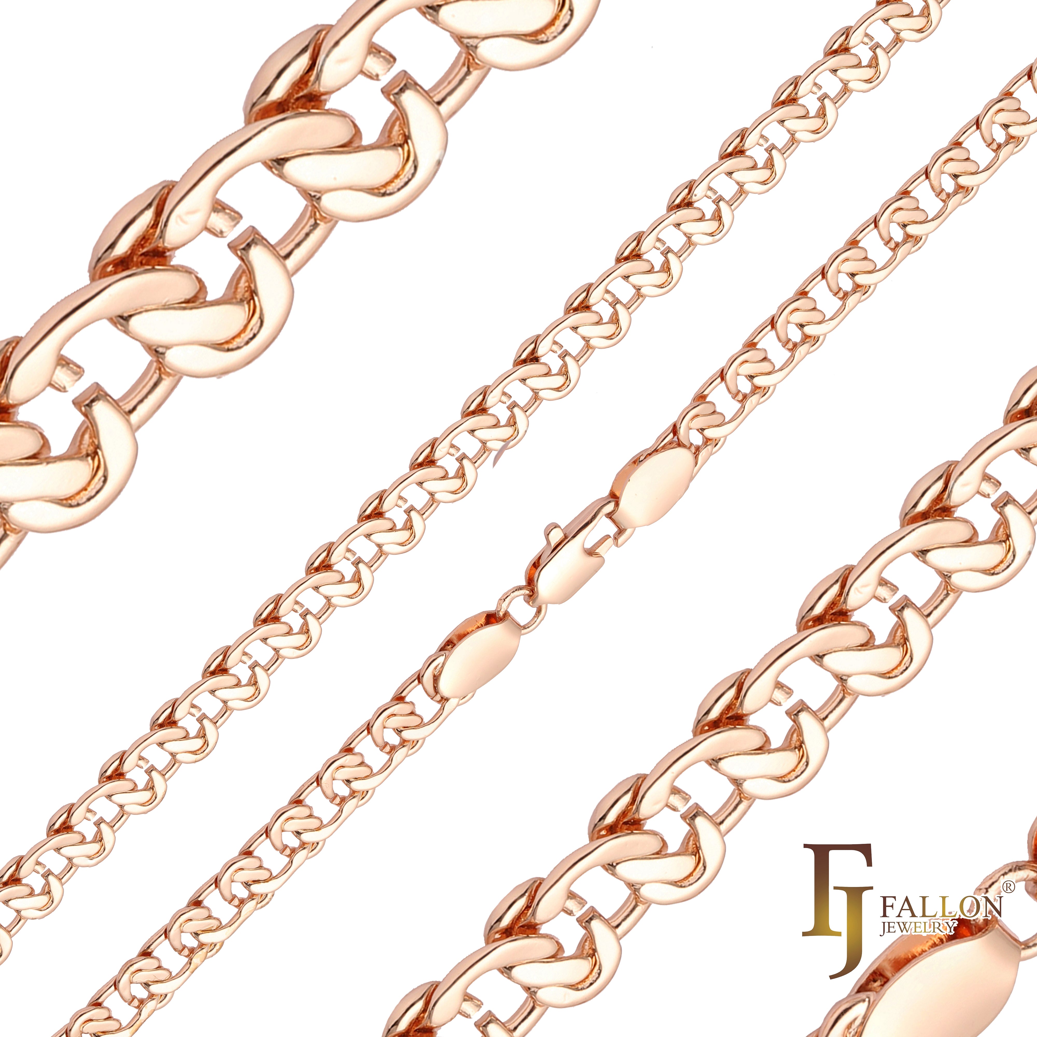 14K ゴールド、ローズゴールド、ホワイトゴールドメッキのケーブル スネイル リンク チェーン