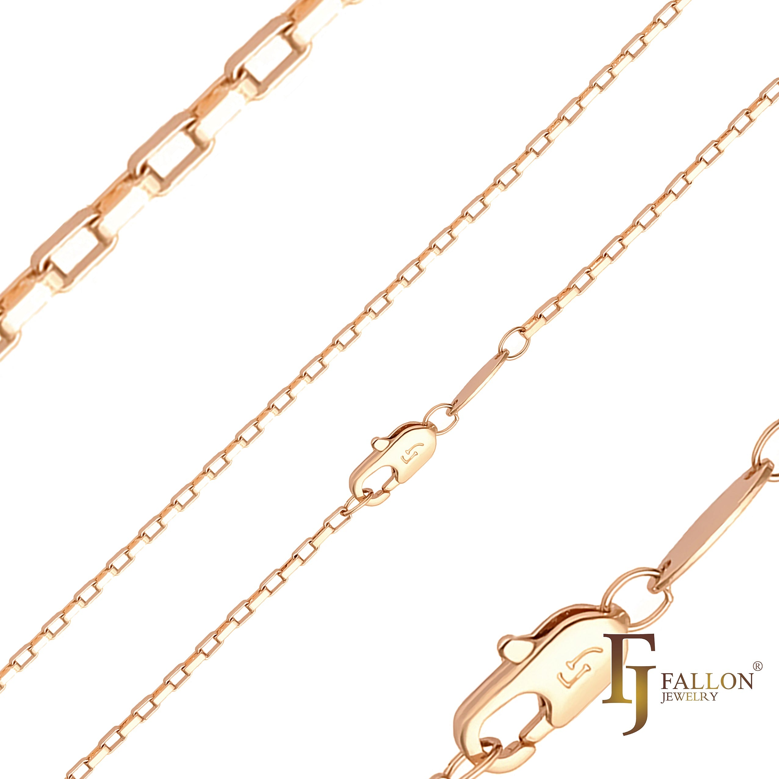 ホワイトゴールド、14K ゴールド、ローズゴールドメッキの長方形ボックス リンク チェーン