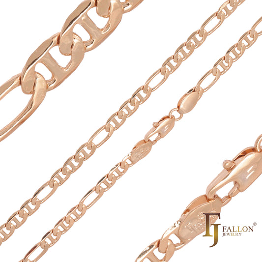 Figaro, cadenas de eslabones Figarucci chapadas en oro de 14K, oro rosa