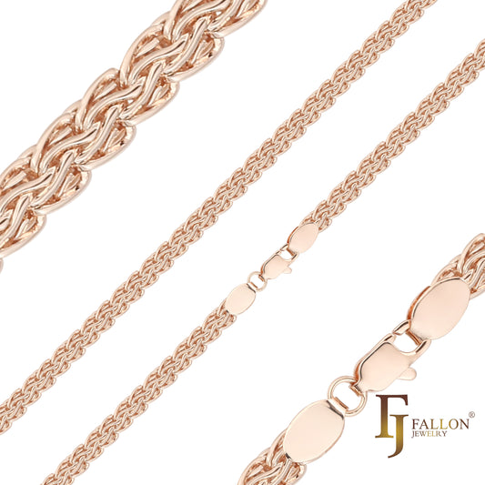 Cadenas de eslabones tipo cable de cola de zorra elegantes chapadas en oro de 14 quilates y oro rosa
