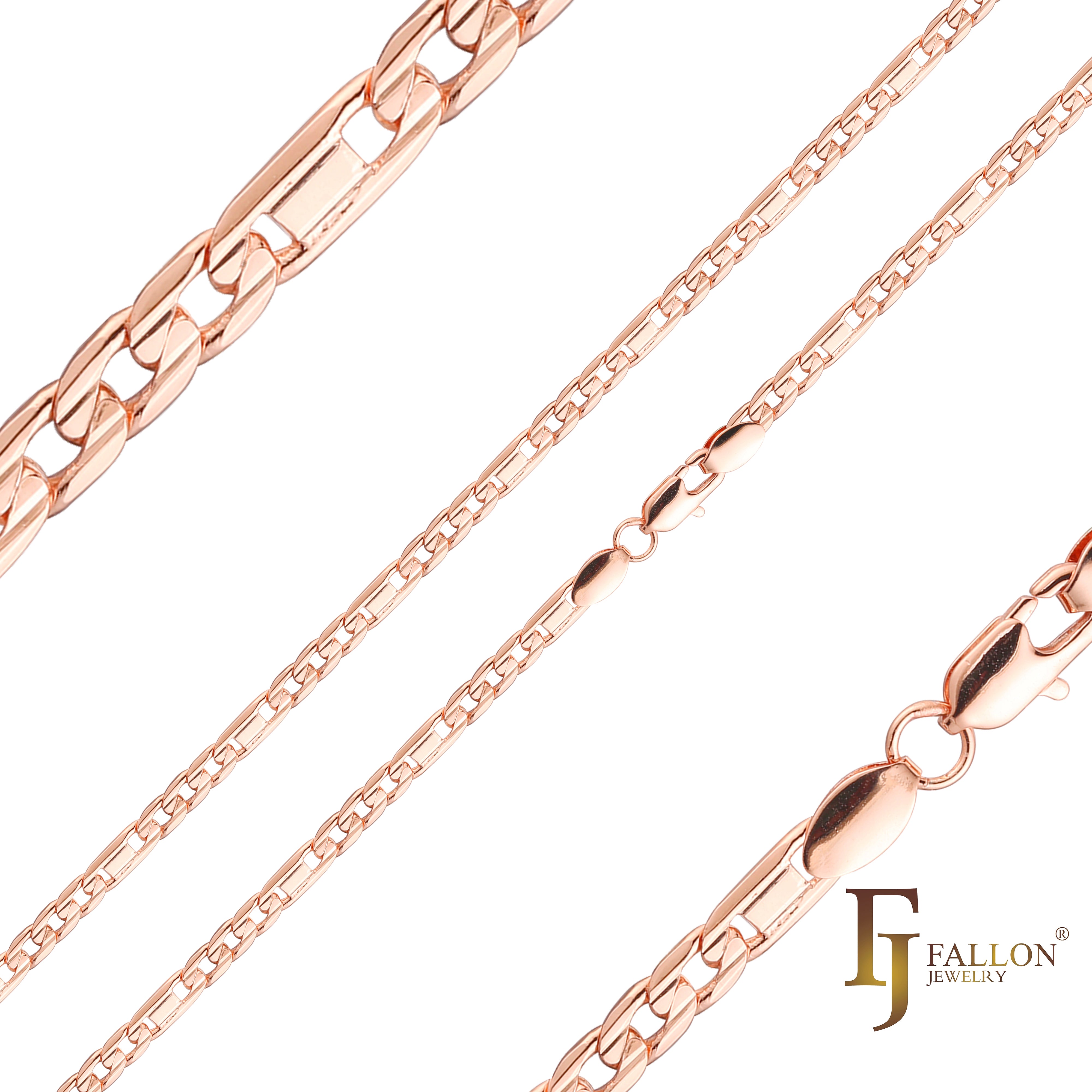 {カスタマイズ} フィガロ & ミラー、フィガルッチ ミックス リンク チェーン、14K ゴールド、ローズゴールドメッキ