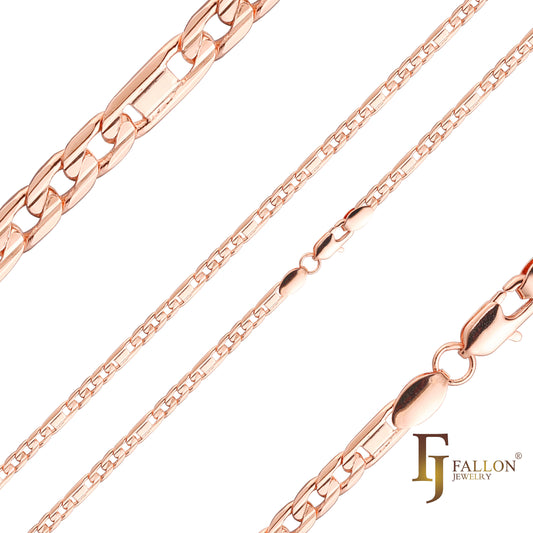 {カスタマイズ} フィガロ & ミラー、フィガルッチ ミックス リンク チェーン、14K ゴールド、ローズゴールドメッキ