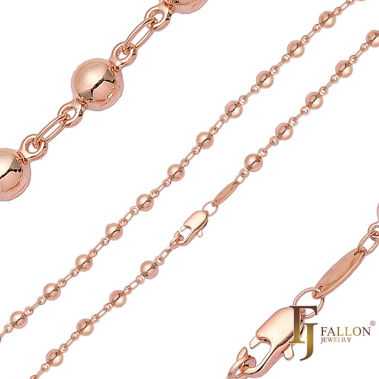 Correntes de miçangas banhadas em ouro 14K, ouro rosa