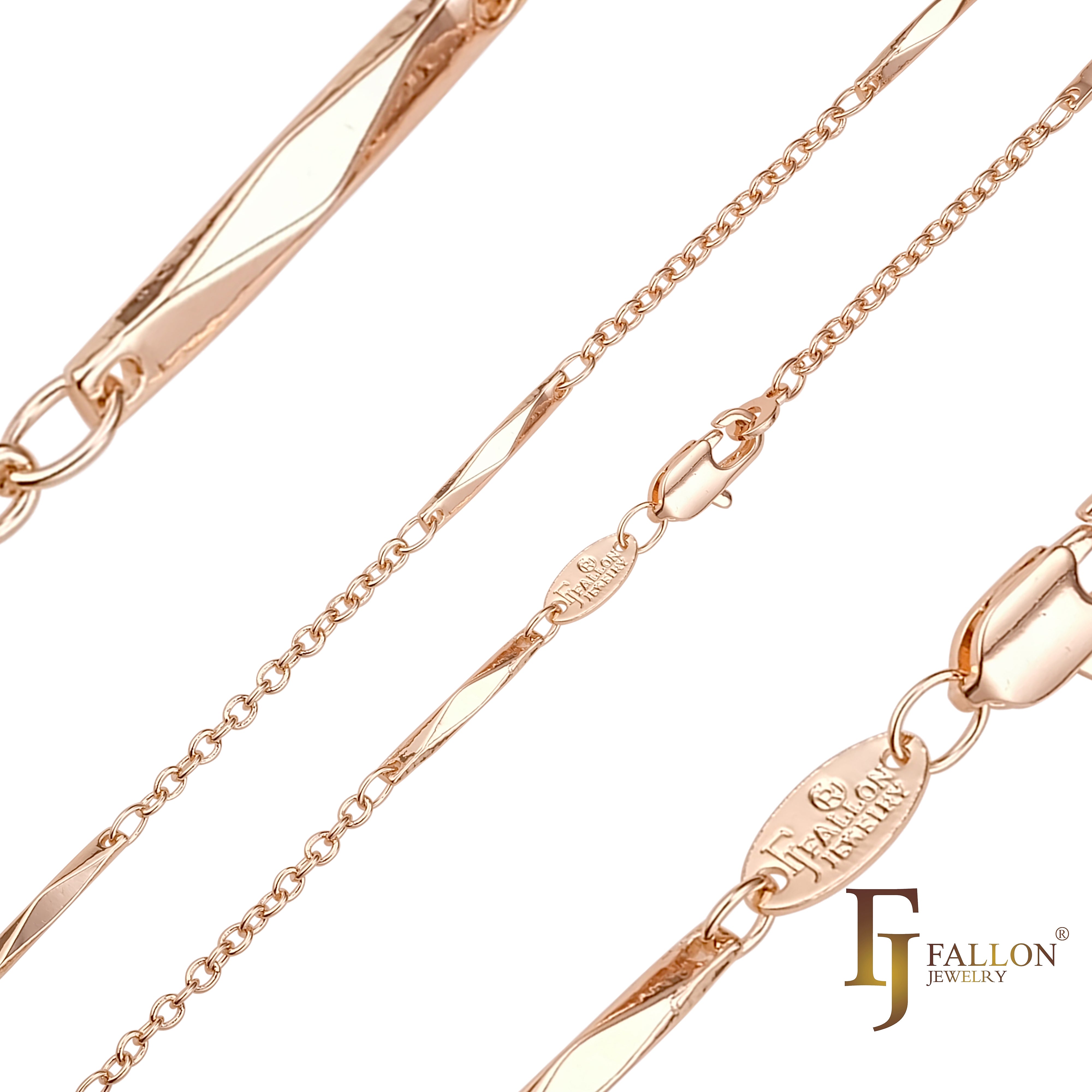 Cadenas de eslabones de barra elegantes chapadas en Oro 14K, oro rosa