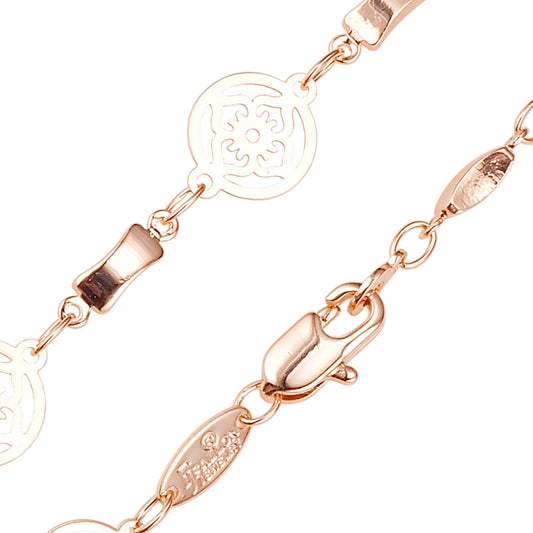 Cadena de eslabones de flor de fantasía chapada en Oro 14K, oro rosa