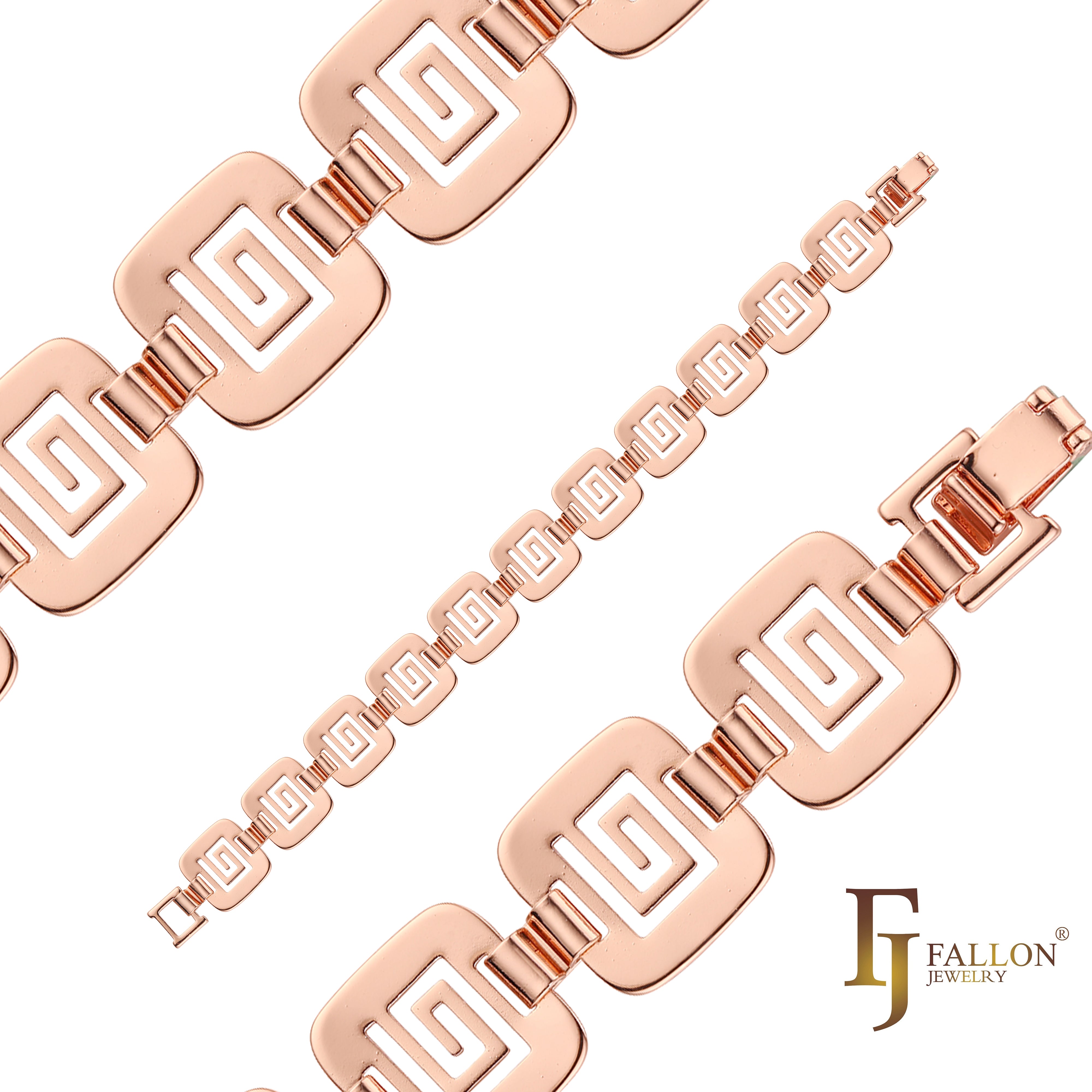 Fancy Square spiral swirl link bracelets plated in Rose Gold colors