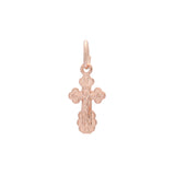 14K ゴールド、ローズゴールド、ホワイトゴールドメッキカラーのカトリッククロスつぼみペンダント