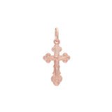 14K ゴールド、ローズゴールド、ホワイトゴールドメッキカラーのカトリッククロスつぼみペンダント