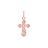 14K ゴールド、ローズゴールド、ホワイトゴールドメッキカラーのカトリッククロスつぼみペンダント