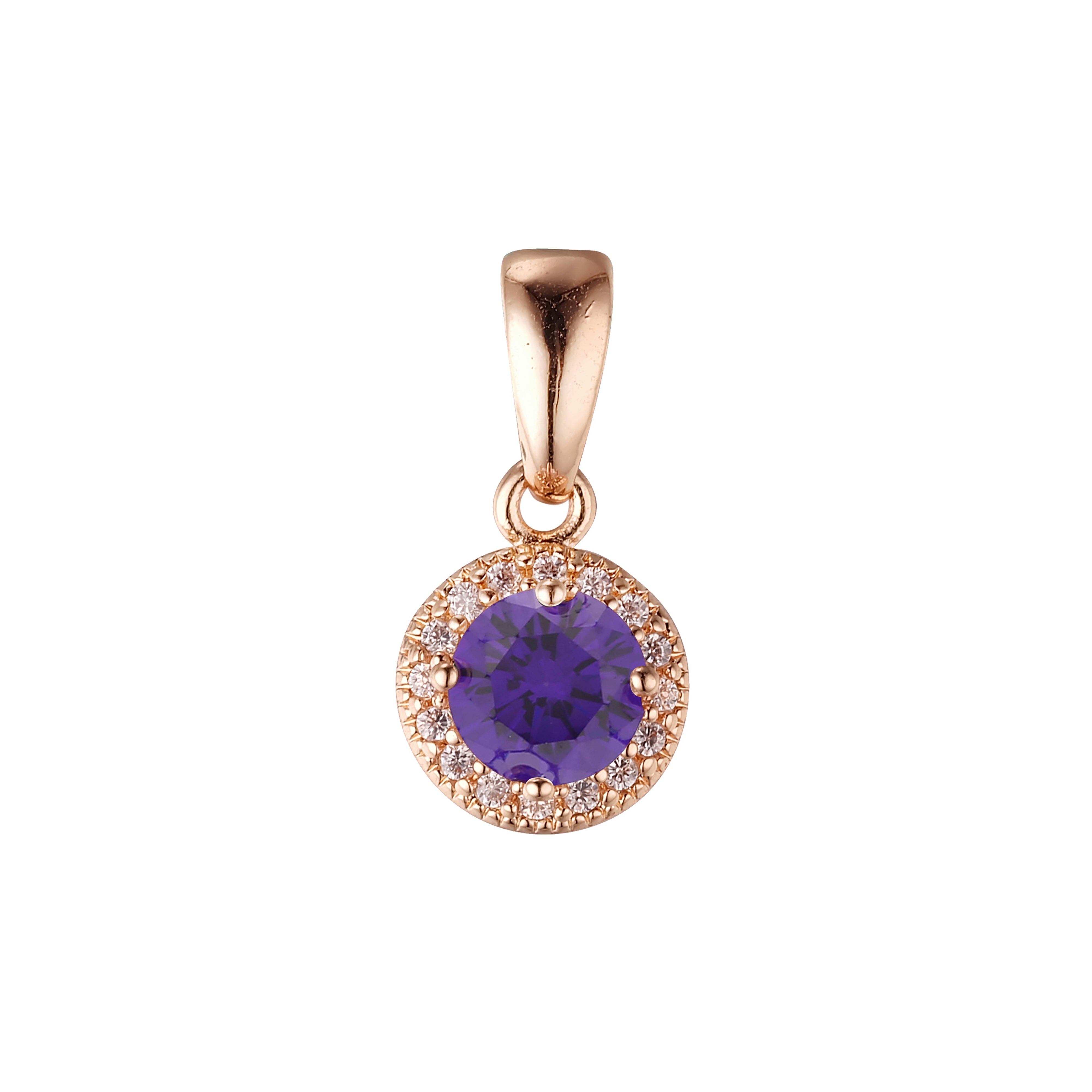 Solitaire halo colorful CZs 14K Gold, Rose Gold pendant