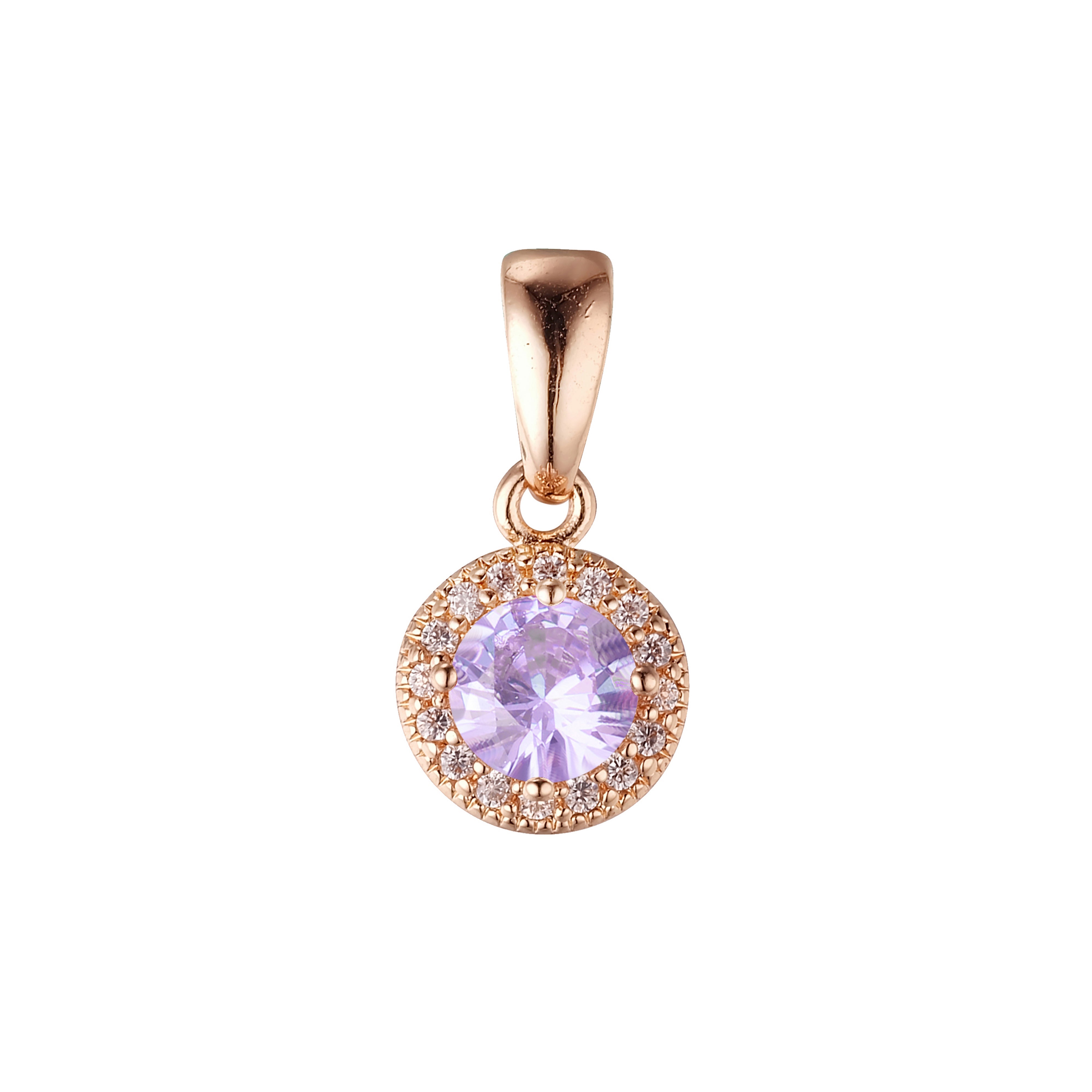 Solitaire halo colorful CZs 14K Gold, Rose Gold pendant