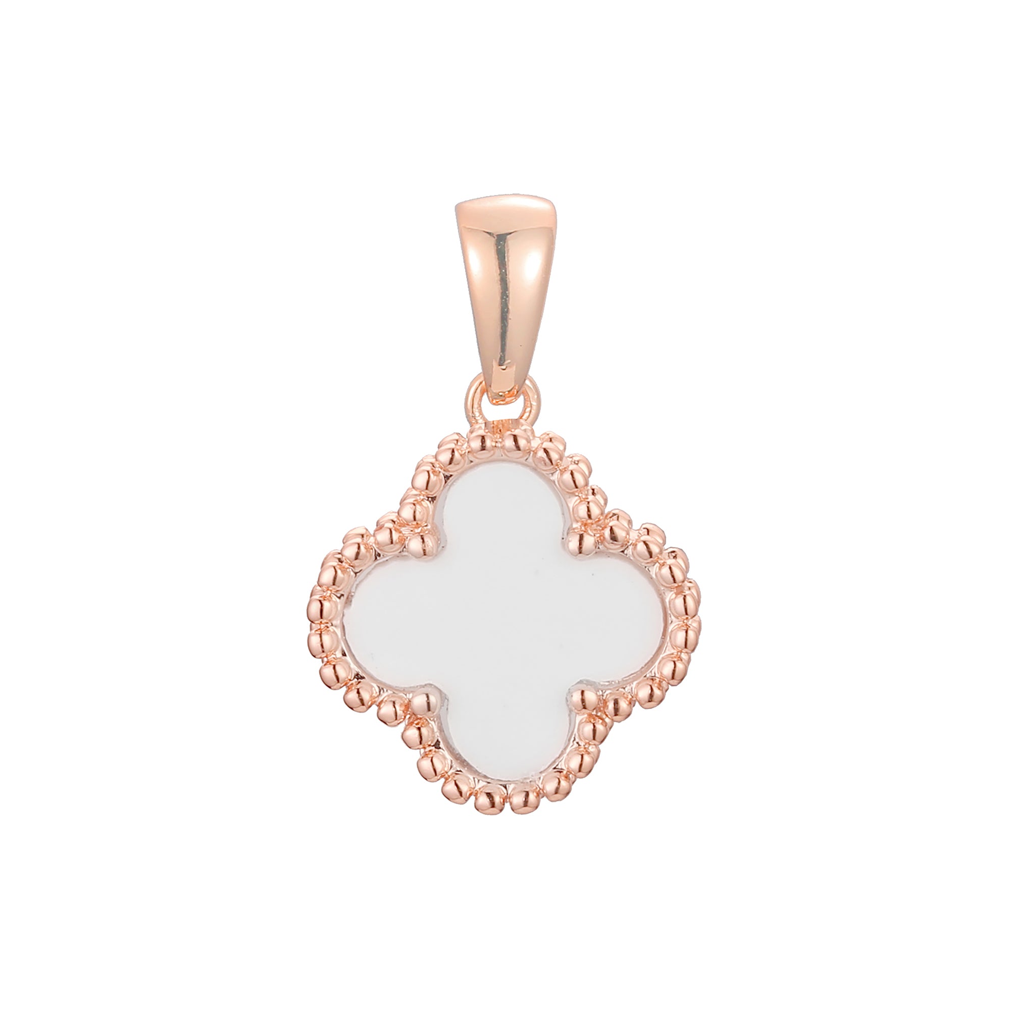 Lucky Clover branco ou preto em ouro rosa, pingente de ouro 14K