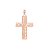 Filigree paved White CZ Rose Gold cross pendant
