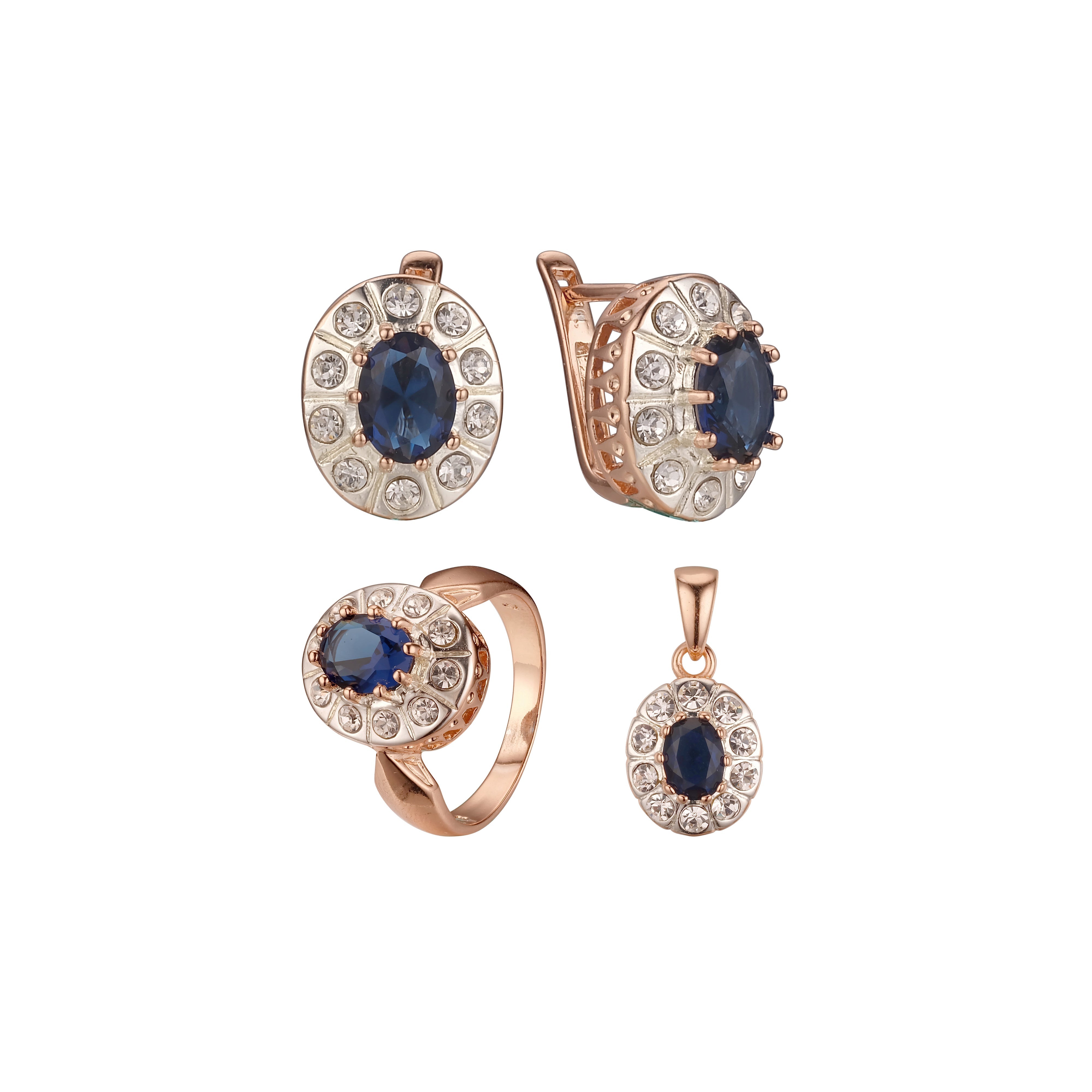 Conjunto Halo banhado em ouro rosa, dois tons