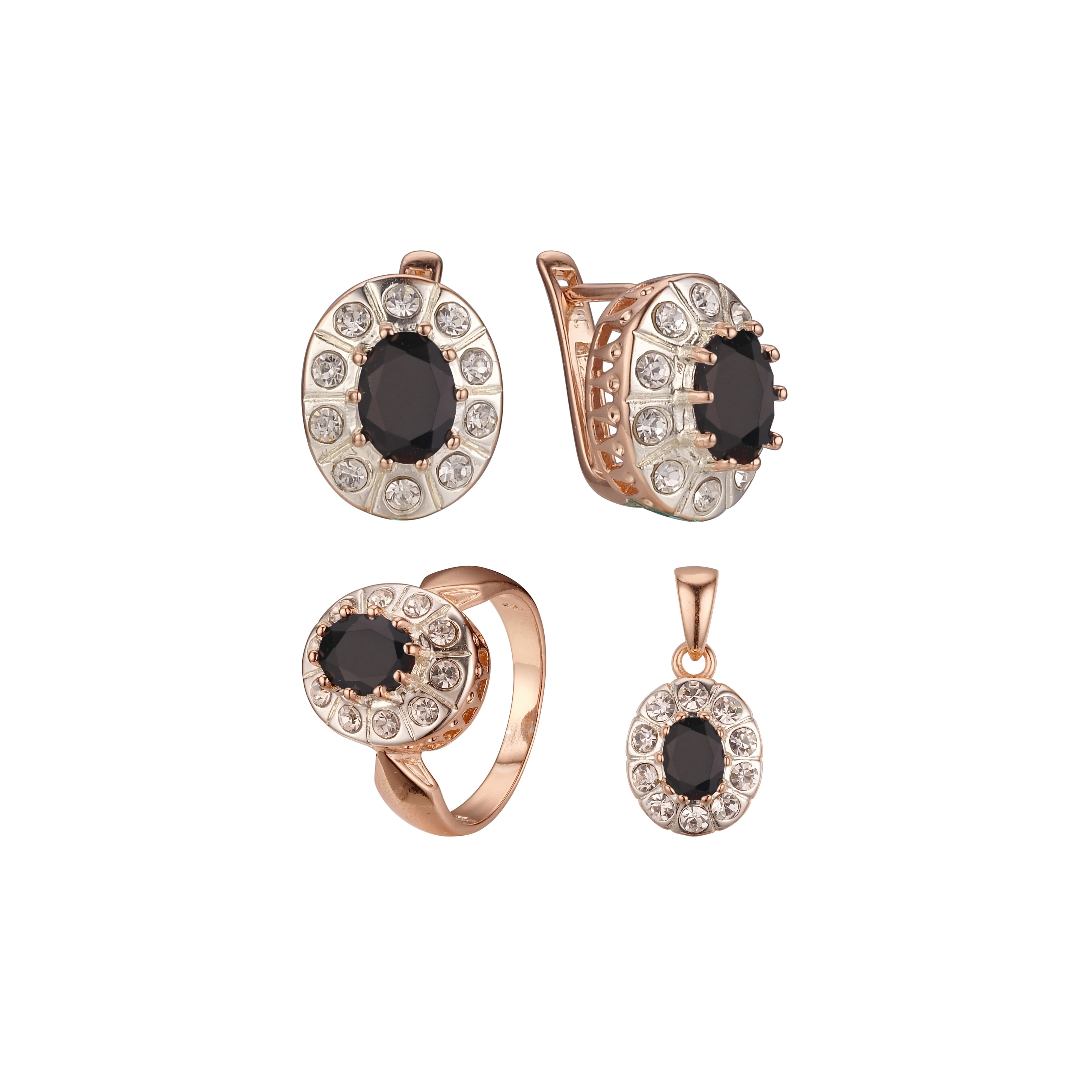 Conjunto Halo banhado em ouro rosa, dois tons