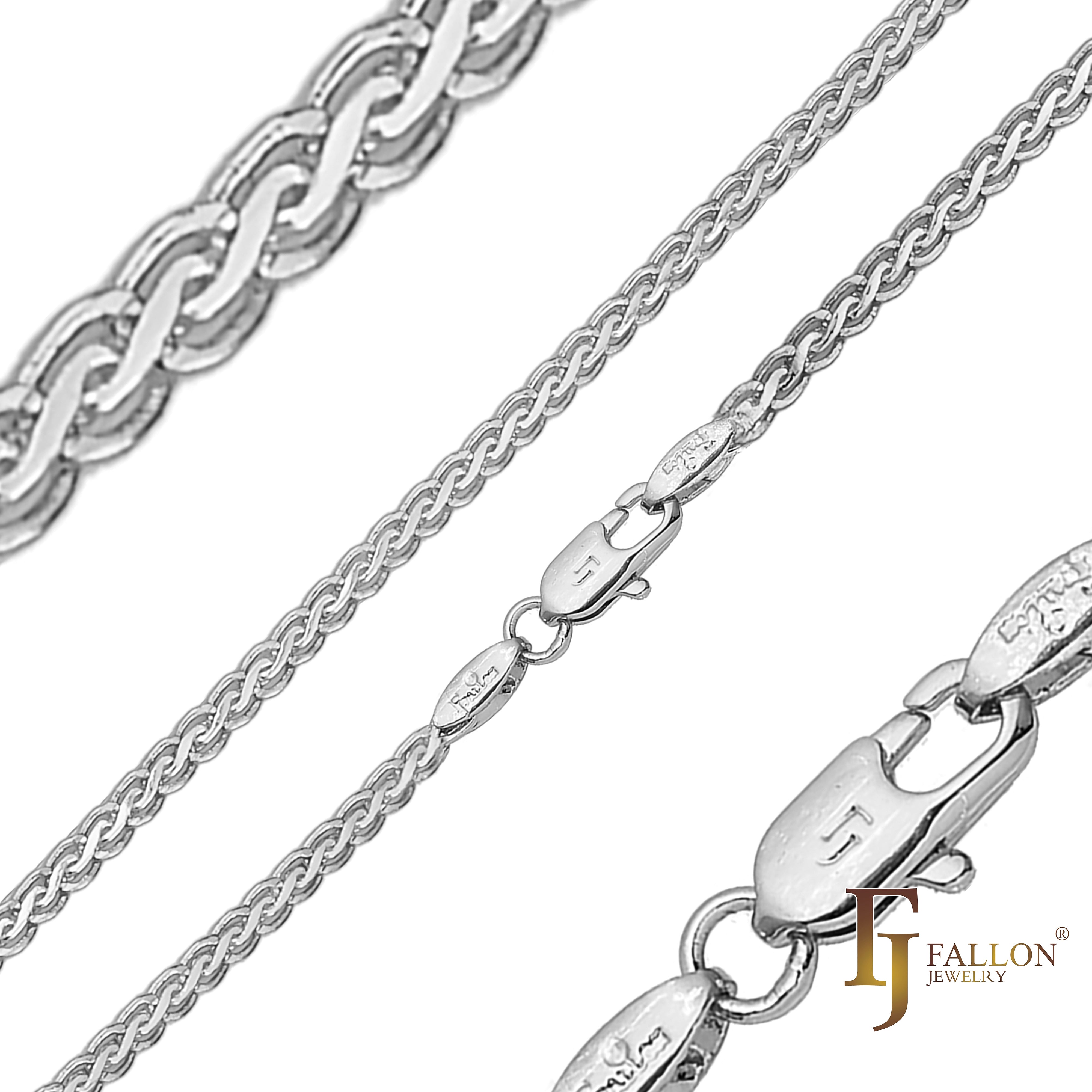 Cadenas brillantes de trigo Spiga chapadas en oro blanco, oro de 14 quilates, oro rosa, dos tonos