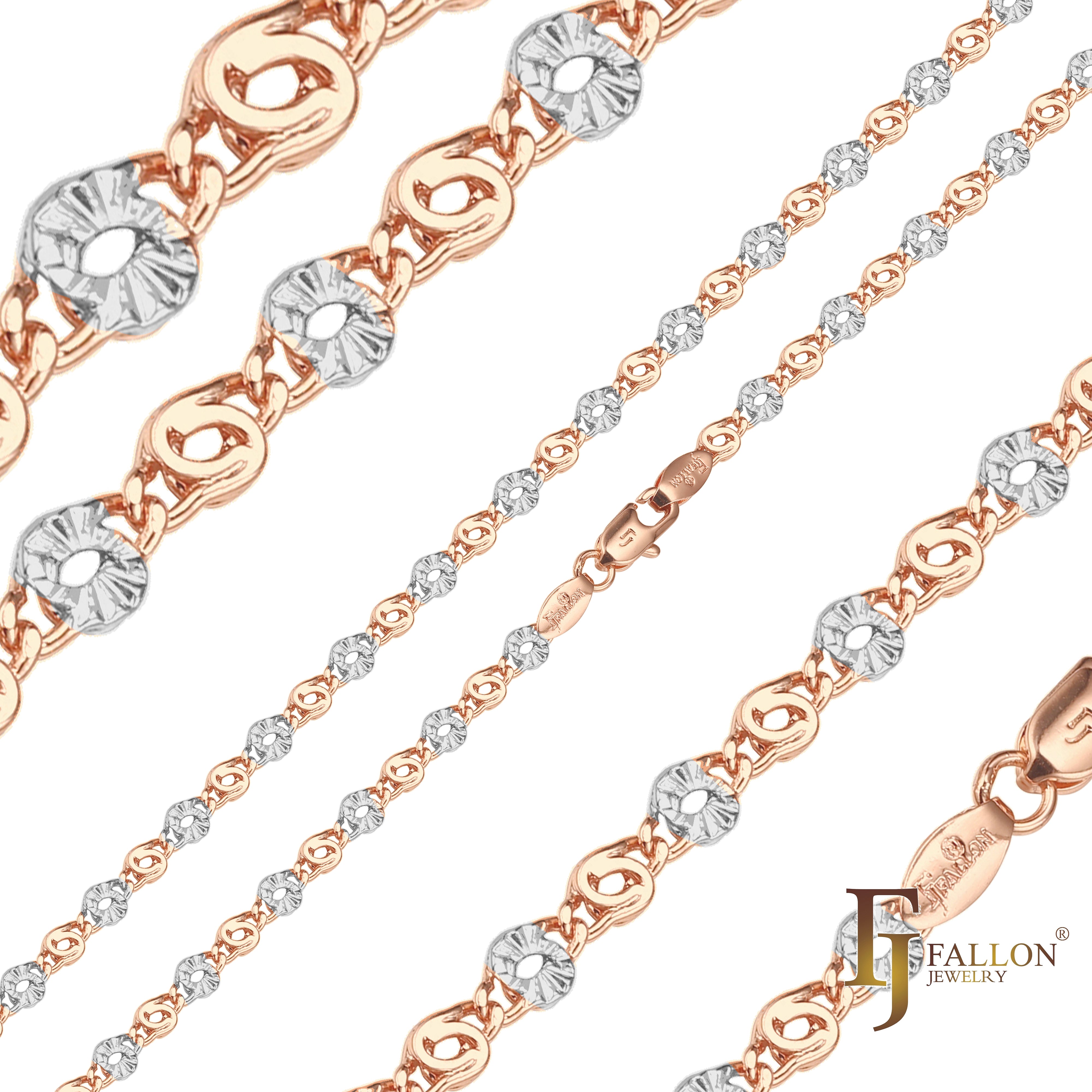 Cadenas martilladas de media estrella con eslabones de ojo de cerradura de caracol chapadas en oro de 14 K, oro rosa, dos tonos