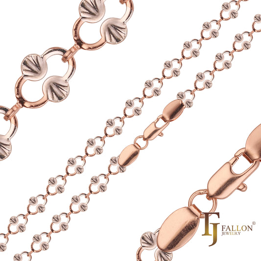 Cadenas de eslabones de lentejuelas de fantasía chapadas en oro rosa de dos tonos.