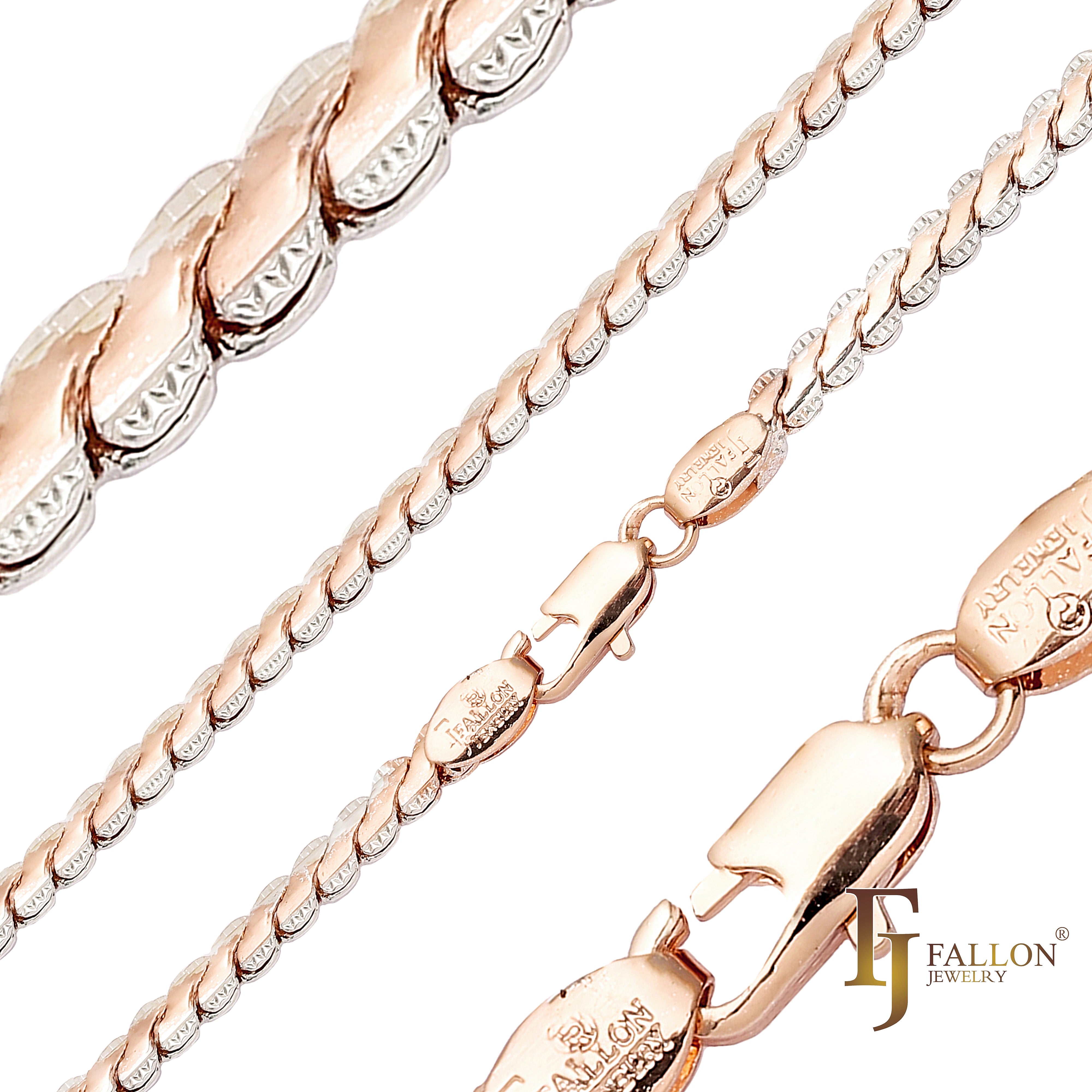 Snake Serpentine chains plated in 14K Gold, Rose Gold, two tone