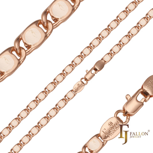 Cadenas de eslabones de caracol punteados blancos enchapadas en oro de 14K, oro rosa, dos tonos