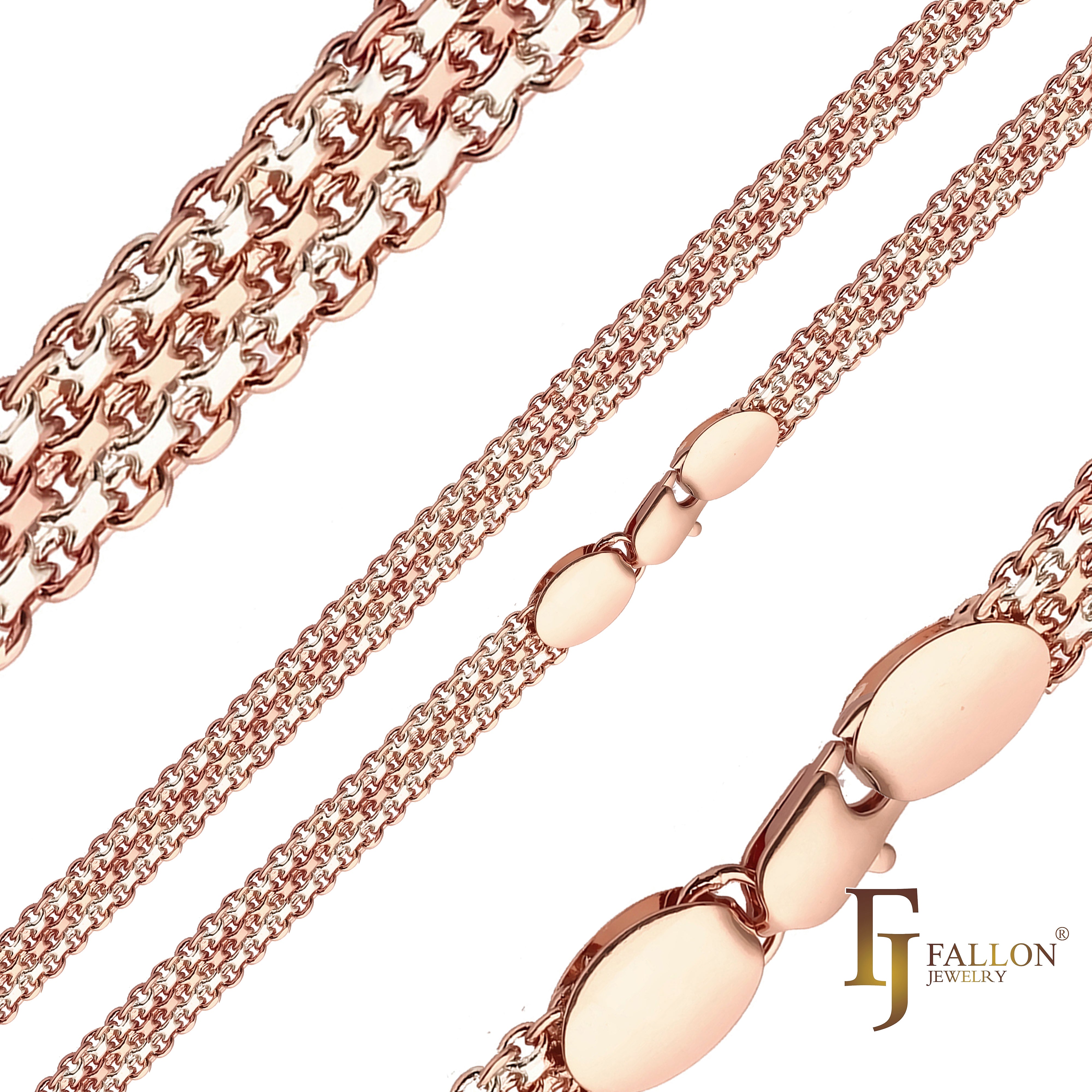 🔥 Bismarck weaving anchor quadruple four link chains plated 14K Gold, Rose Gold, two tone