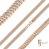Cadenas de eslabones de triple cable de espina de pescado chapadas en Oro 14K, oro rosa, dos tonos