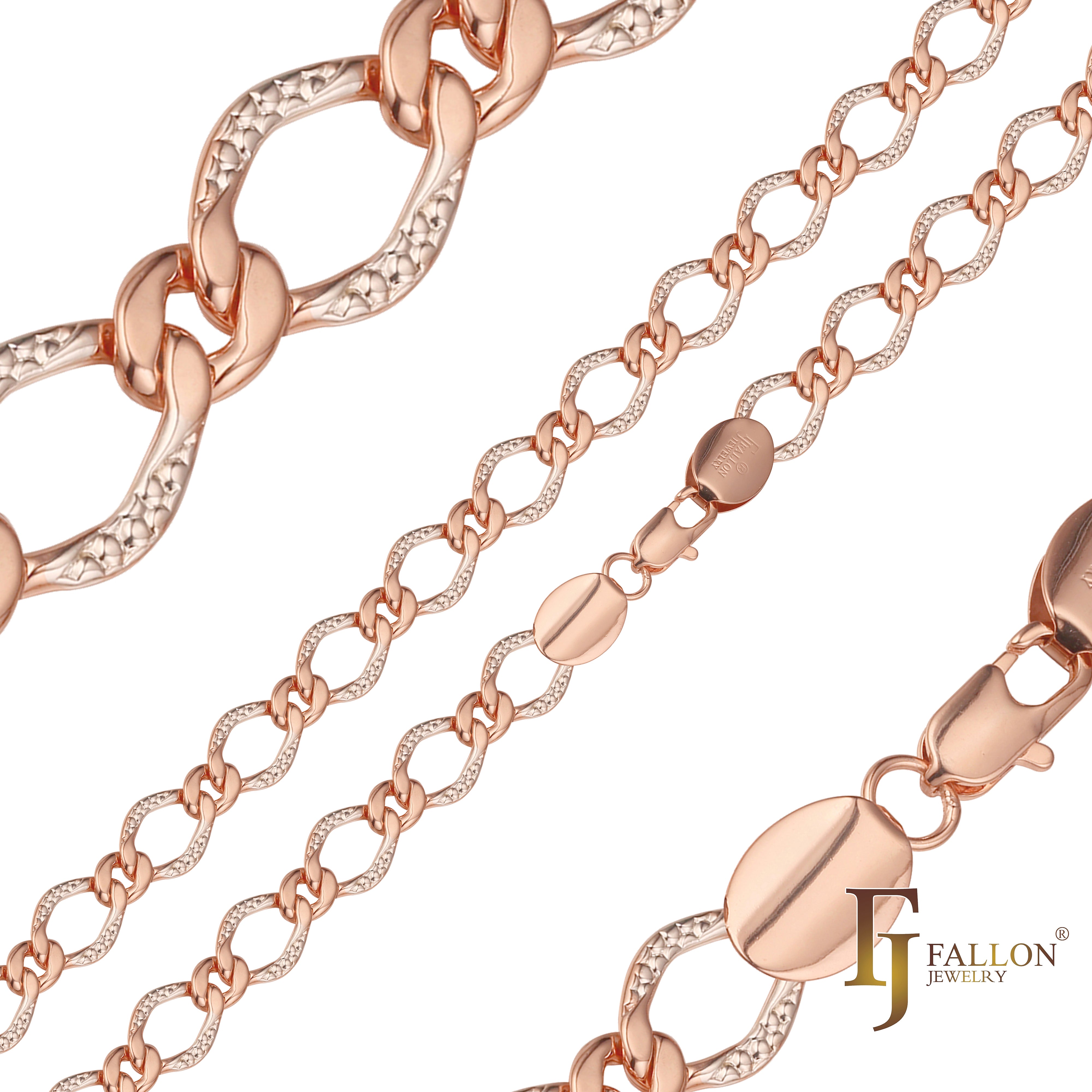 Cadenas de eslabones curvos con rombos elegantes alternativas chapadas en oro de 14 quilates, oro rosa, dos tonos