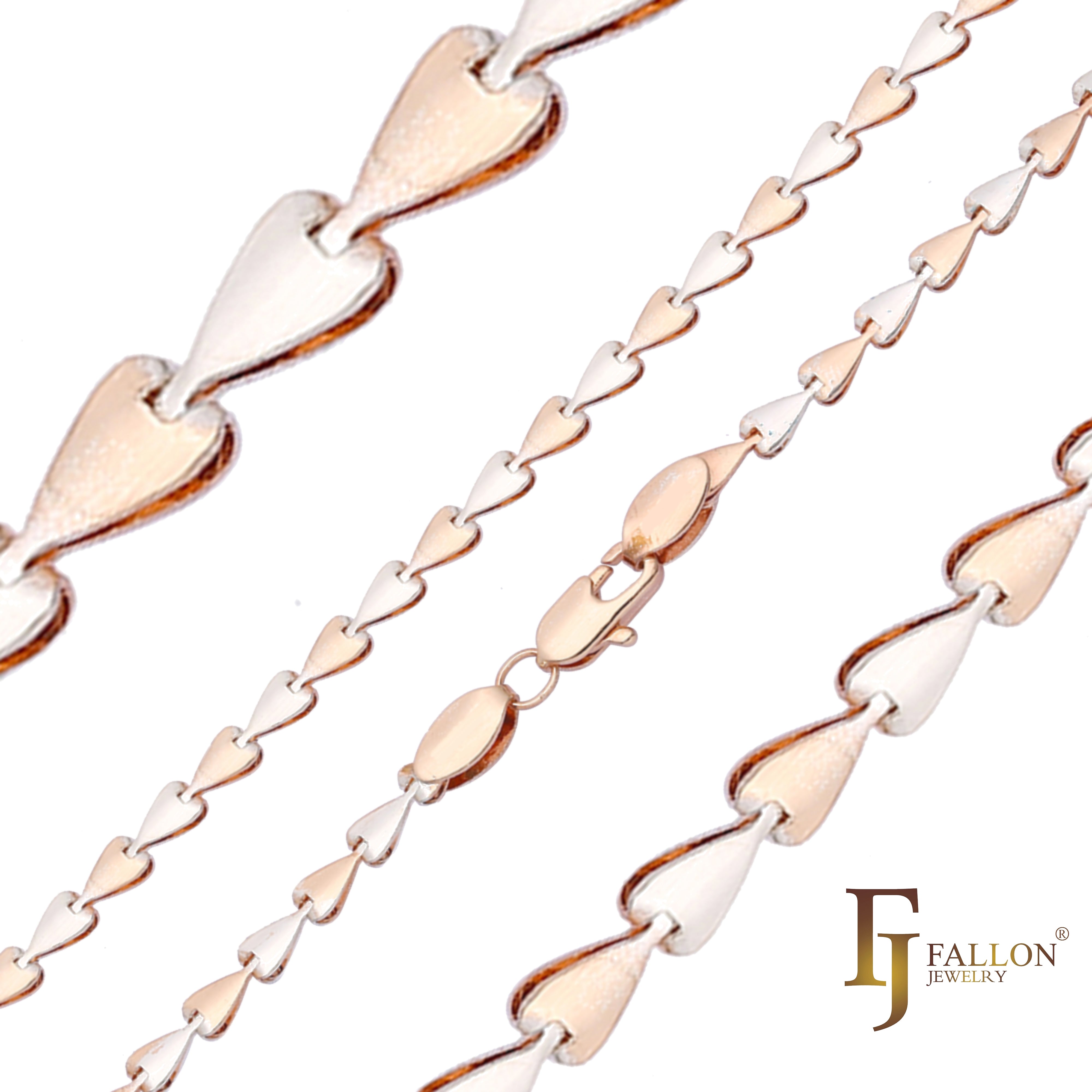 Cadenas de eslabones elegantes con forma de corazón de pala chapadas en oro de 14 quilates, oro rosa, dos tonos