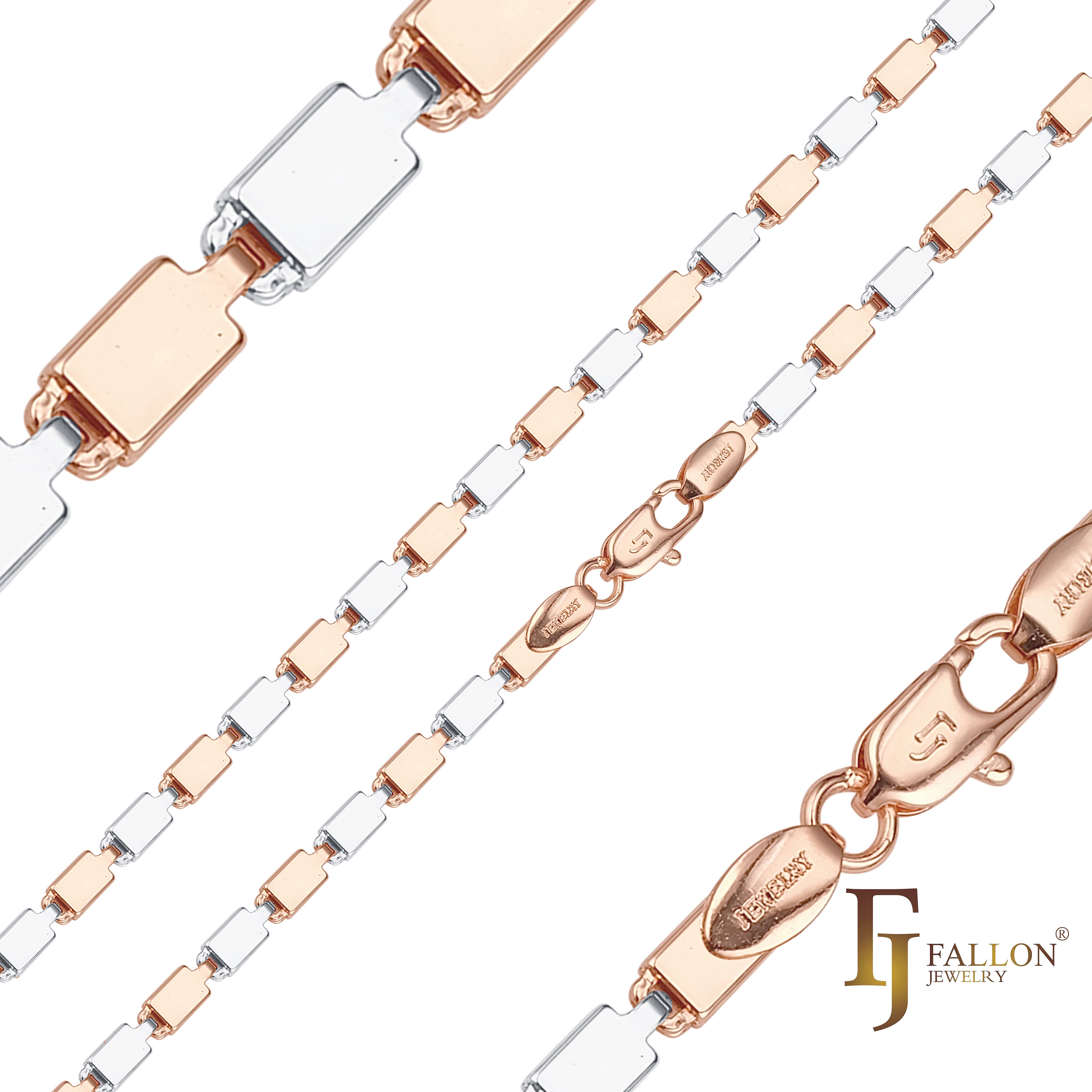 Cadenas alargadas de eslabones de bloqueo elegantes chapadas en oro de 14 quilates, oro rosa de dos tonos