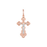 14K ゴールド、ローズゴールド ツートンカラー、ホワイト ゴールド メッキ カラーのカトリック クロスつぼみペンダント
