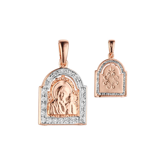 玫瑰金 Virgin Mary of Kazan 吊坠，双色