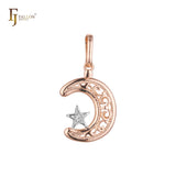 Star and Crescent moon Islamic Rose Gold, 14K Gold two tone, White Gold pendant
