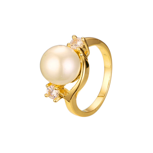 ソリティア パール リングは、18K ゴールド、14K ゴールド、ローズゴールド メッキ色の 2 石の側面にあります。