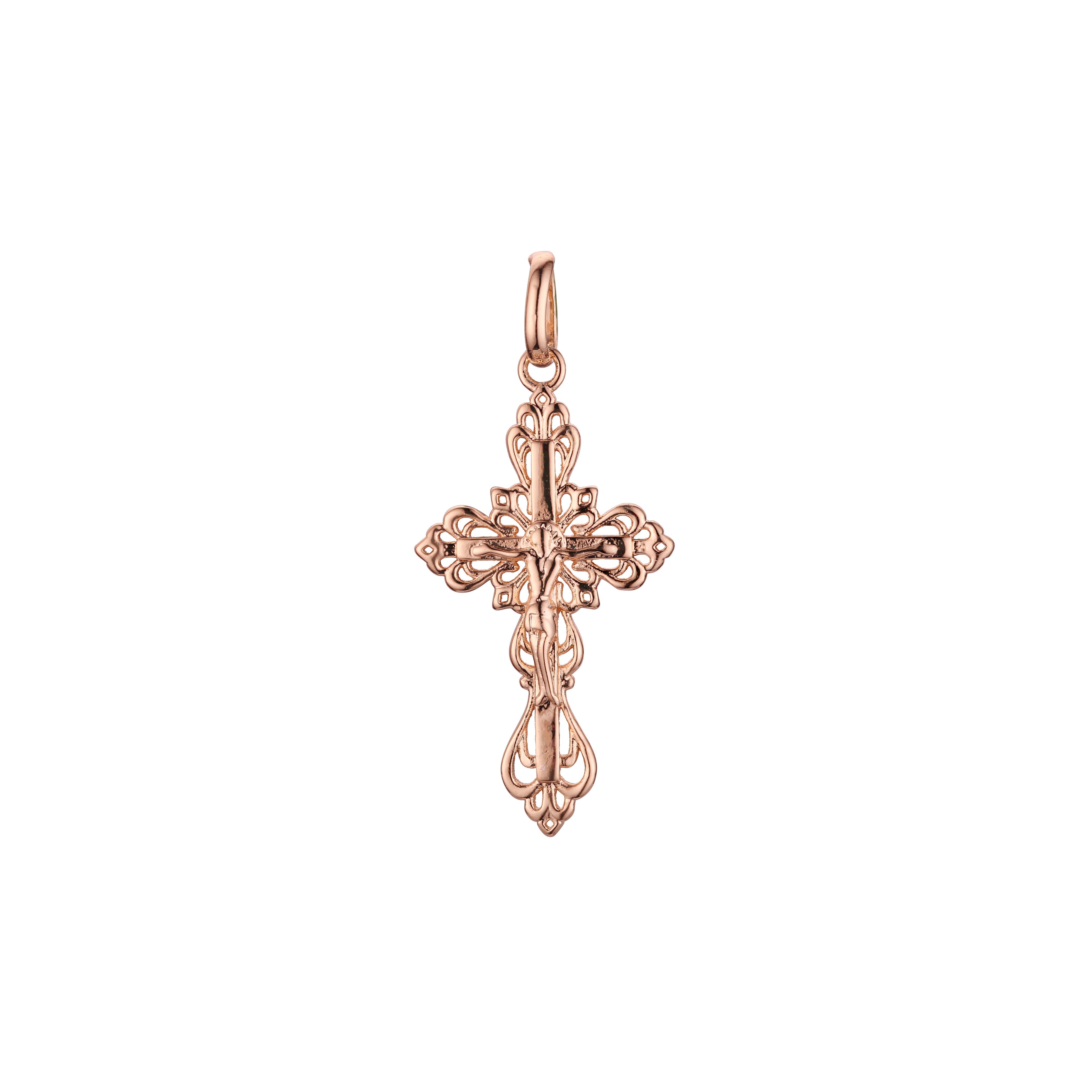 🔥 Eastern Orthodox Russian budded pendant in 14K Gold, Rose Gold two tone & White Gold plating colors
